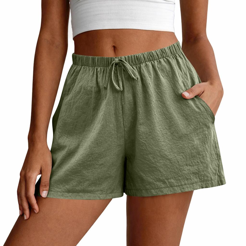 Women's Fashionable Color Drawstring Elastic Waist Pocket Casual Loose Shorts