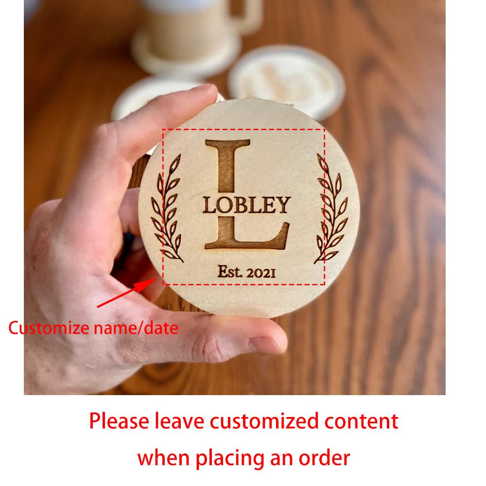 

5Pcs Personalized Engraved Monogram Wood Coaster Set Wood Family Name Coasters Wedding Engagement Anniversary Christmas Present 5PCS10CM