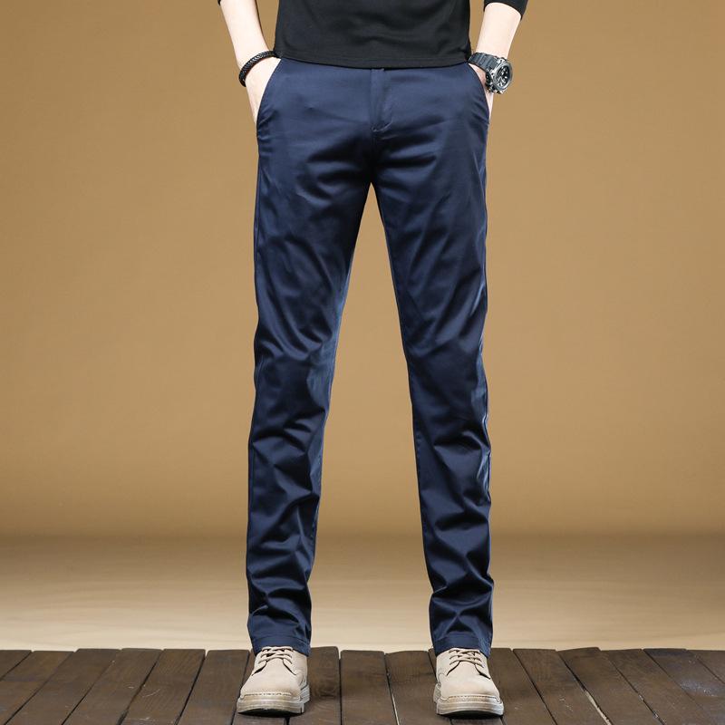 

Весна и осень Не требует глажки Осенние повседневные брюки Мужские узкие прямые брюки в стиле вестерн Простые черные длинные брюки Универсальные 38 сапфир синий