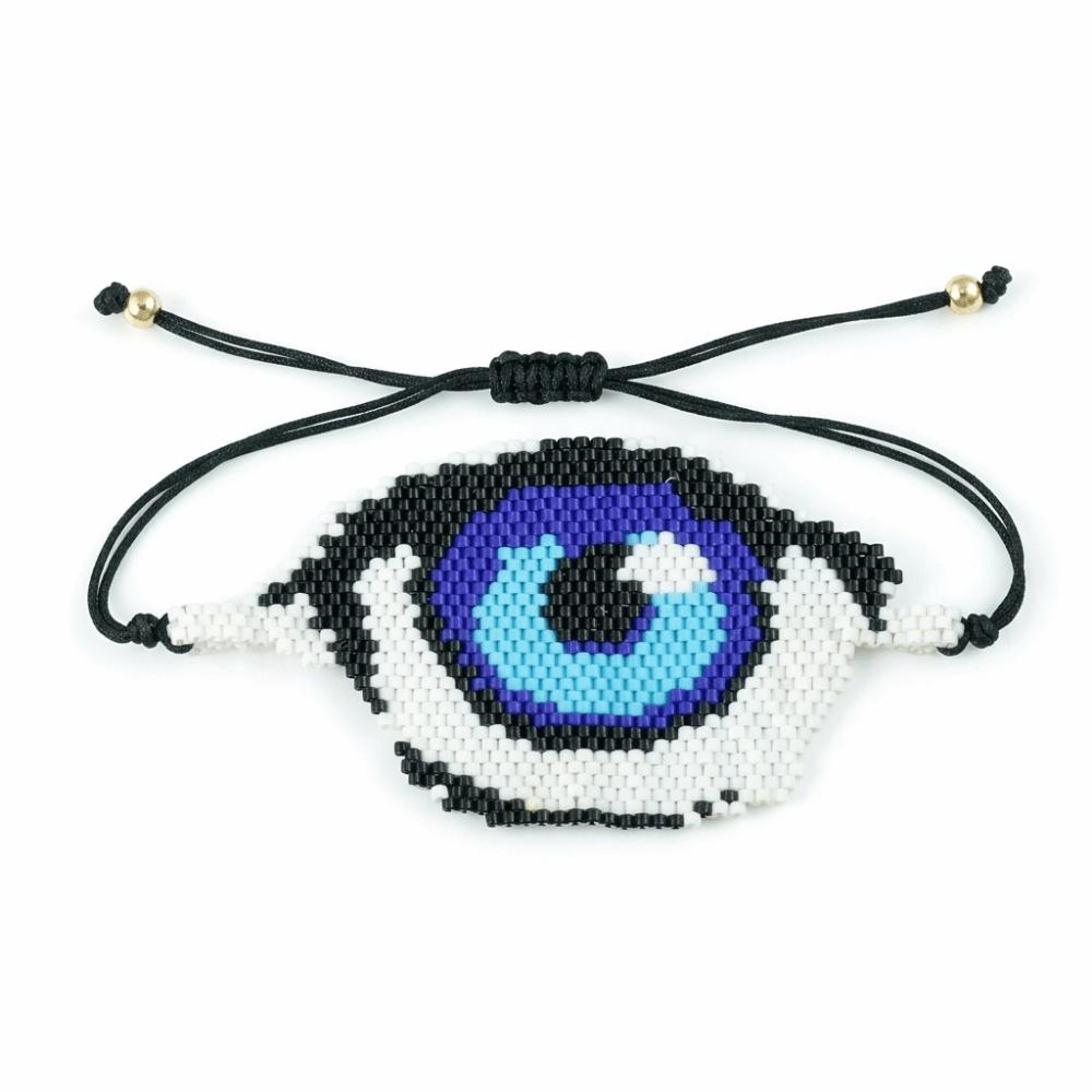 Fashion Beaded Bracelet Adjustable Lip Biting Bangle Cool Demon Eyes Hand Chain  Girl