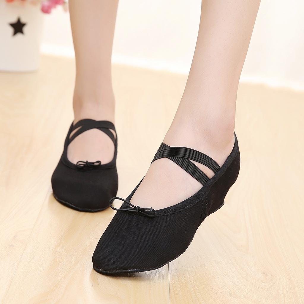 Women Dance Shoes Ballet Jazz Salsa Elegant Pumps Soft Sole Low Heels Slip On Flat Shoes Pink Black Red Fashion Latin Pumps