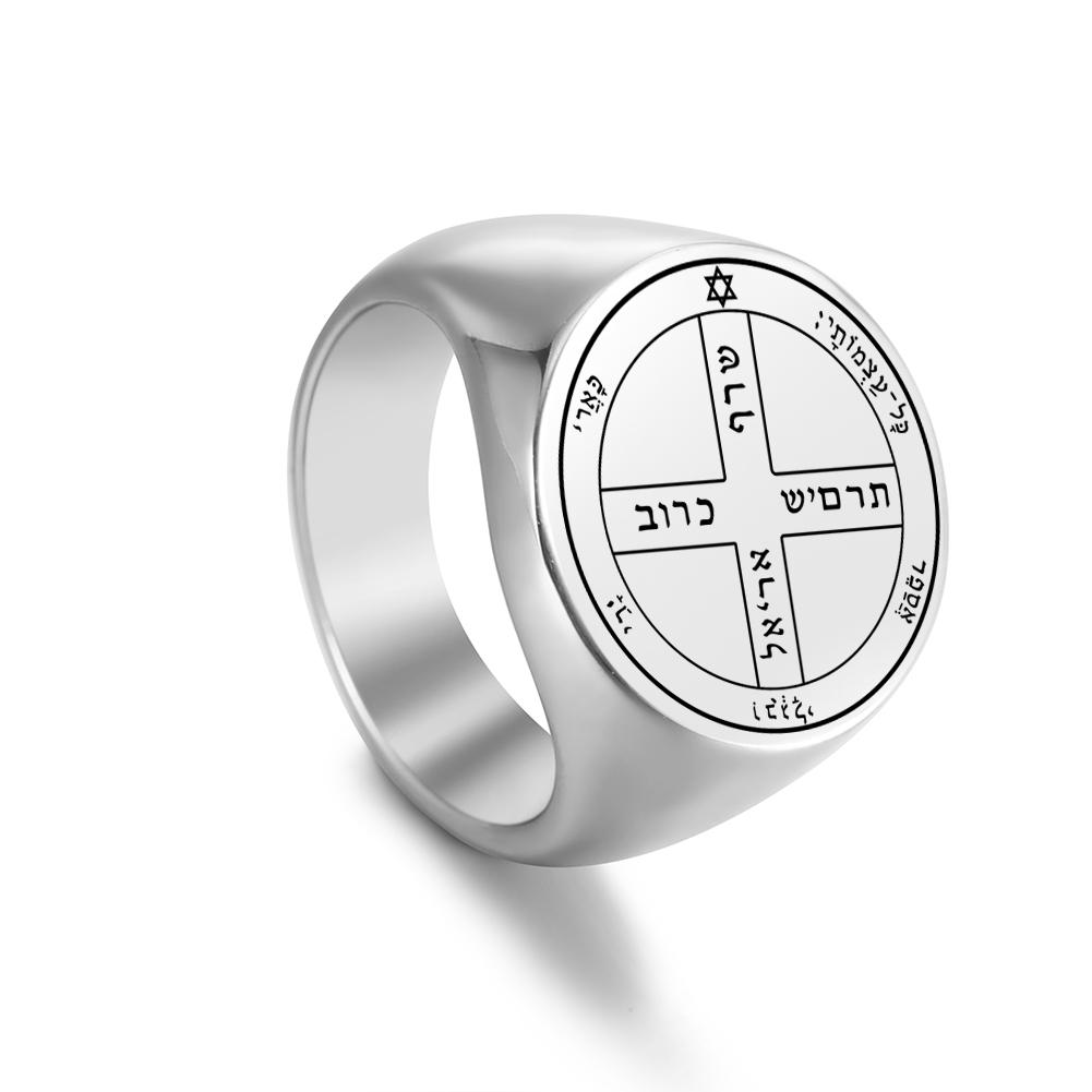 Sigillo dei Pentacoli di Giove Anelli Vichinghi Gotici per Uomo Donna Vintage Chiave di Salomone Punk Wicca Acciaio Inossidabile Sigillo Anello Gioielli
