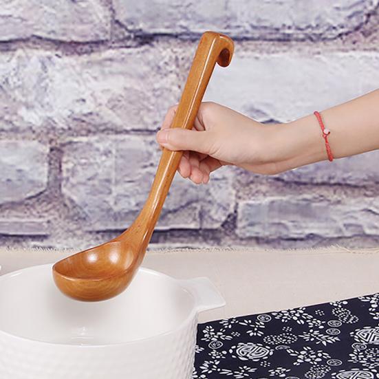 Wooden Soup Ladle Long Handle Hot Pot Spoon Oil Scoop Kitchen Cooking Utensil