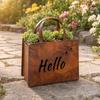 Rustic Metal Handbag Planter with Double-Sided Hello and Welcome Signs, Farmhouse Wall Mount Flower Pot, Vintage Hanging Purse Shaped Succulents