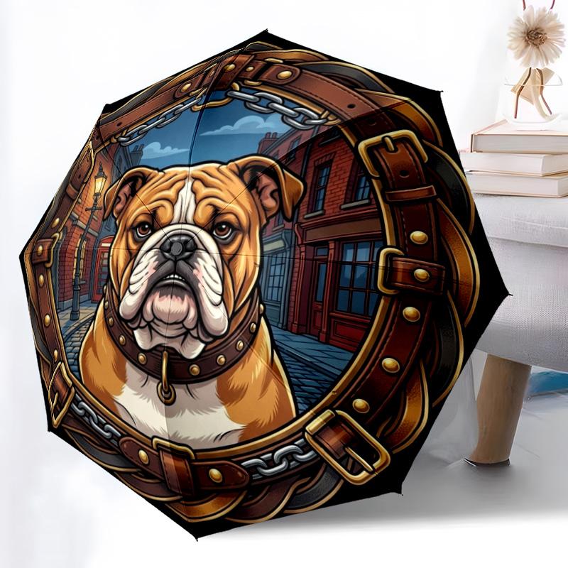 Bull Dog Urban Portrait pattern umbrella, portable and foldable design, 8 ribs, a casual accessory for Halloween, Christmas, and birthday gifts.