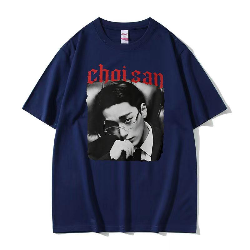 2026 Heiße Koreanische Ateez Choi San Grafik T-Shirts Herren Damen Hip Hop Koreanisches Lockeres Kurzarm-T-Shirt Retro Baumwoll-T-Shirt Streetwear