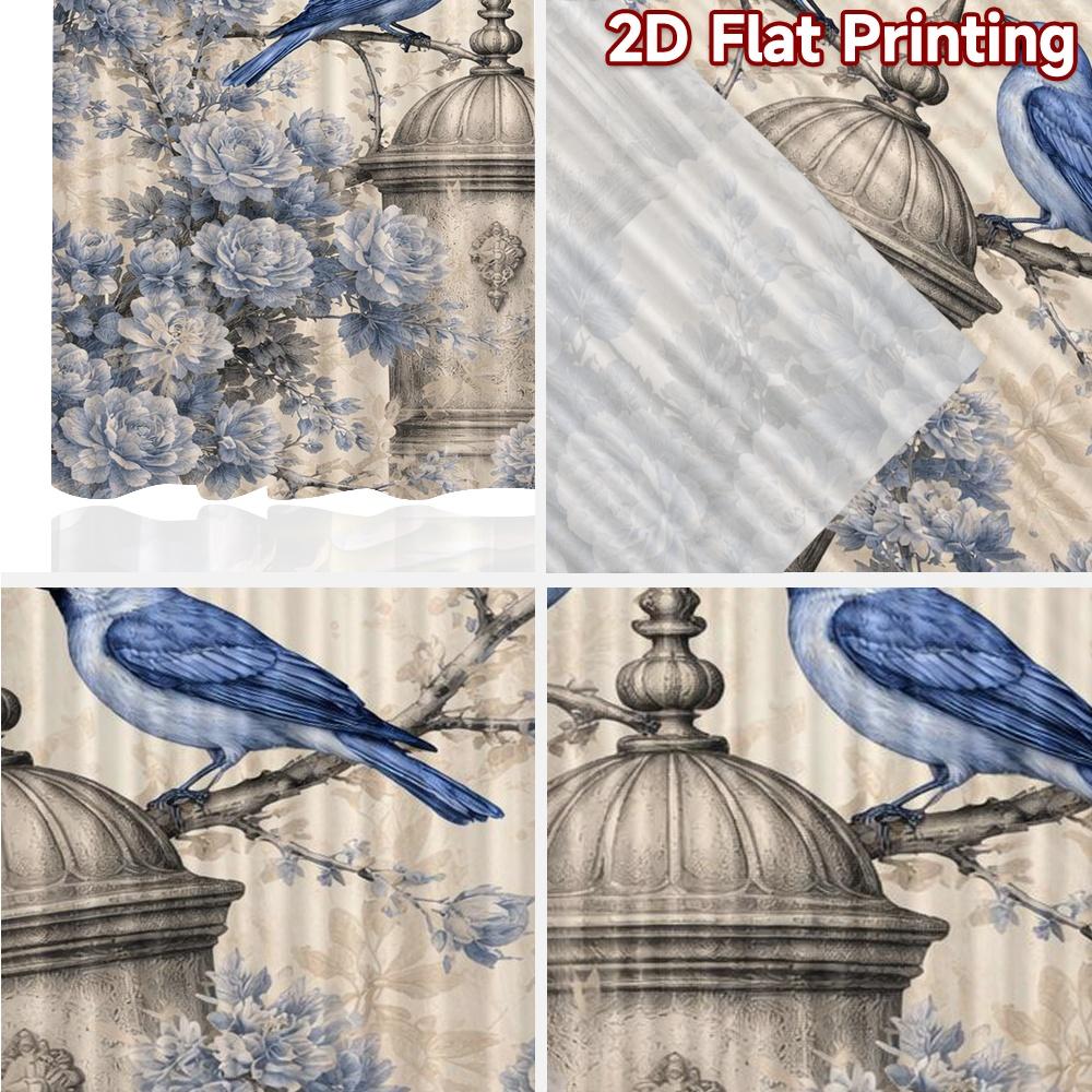 2D FLAT PRINTING 2pcs Curtains (Without Rod) Vintage Bluebirds and Roses Fashionable Popular Curtains Polyester Curtains Room
