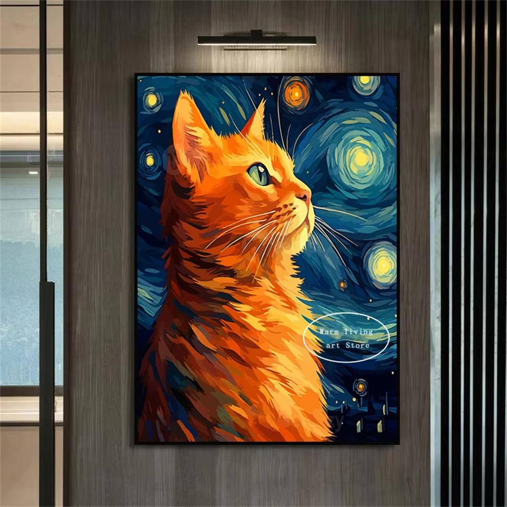 5D Diy Diamond Painting Cross Stitch Embroidery Mosaic Funny Black Cat Flower Van Gogh The Starry Night Full Round Drill Home Decor Wall Art Gift