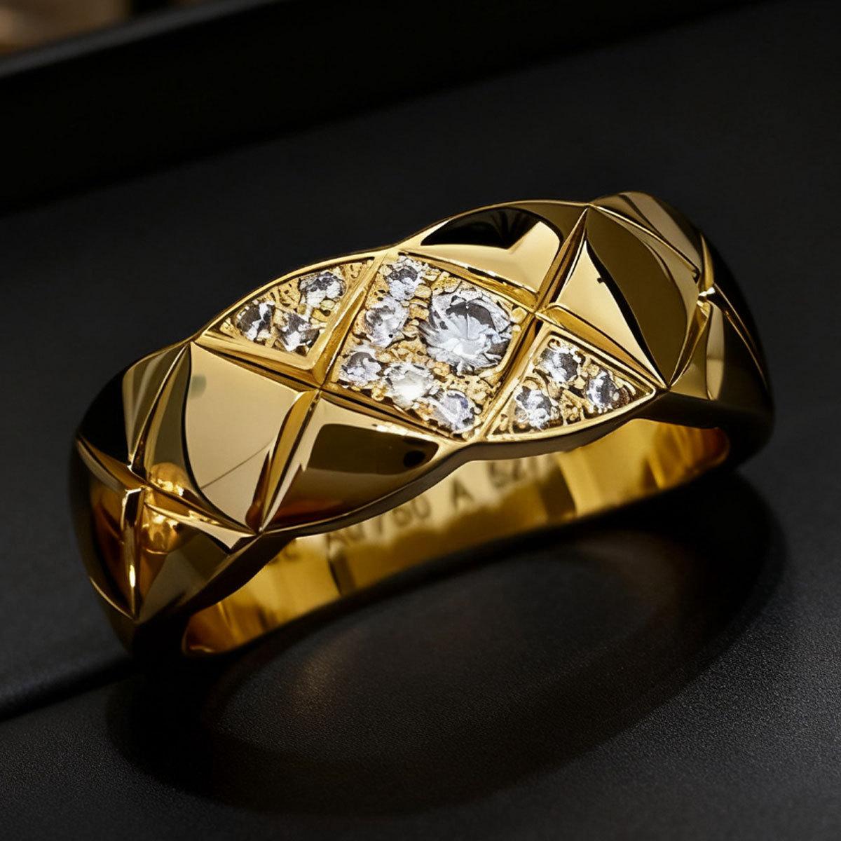 Coco Rhombus Ring CNC with Diamond Plated 18K Rose Gold Stacked Wear Couple Ring no. 6