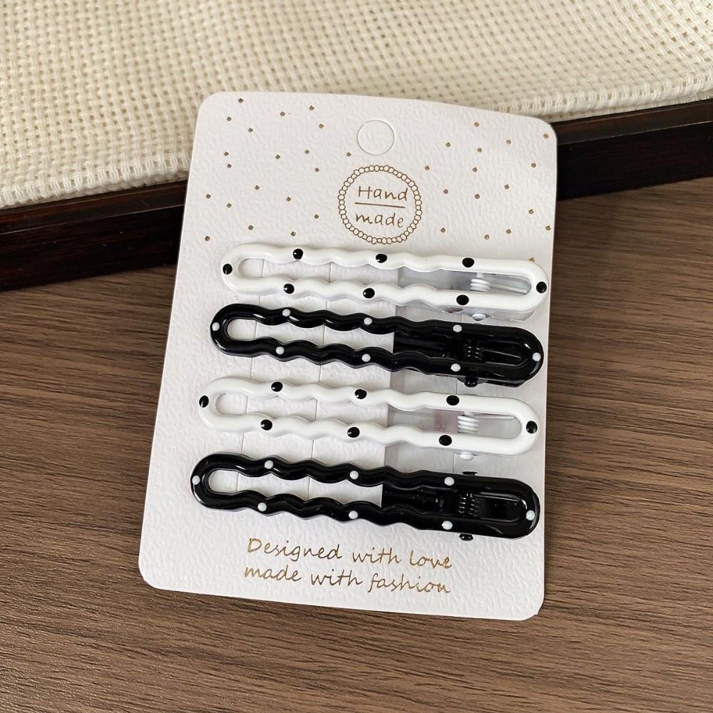 4pcs/set Geometric Hairpins Barrettes Black White Color Polka Dot Hair Clips  For Women