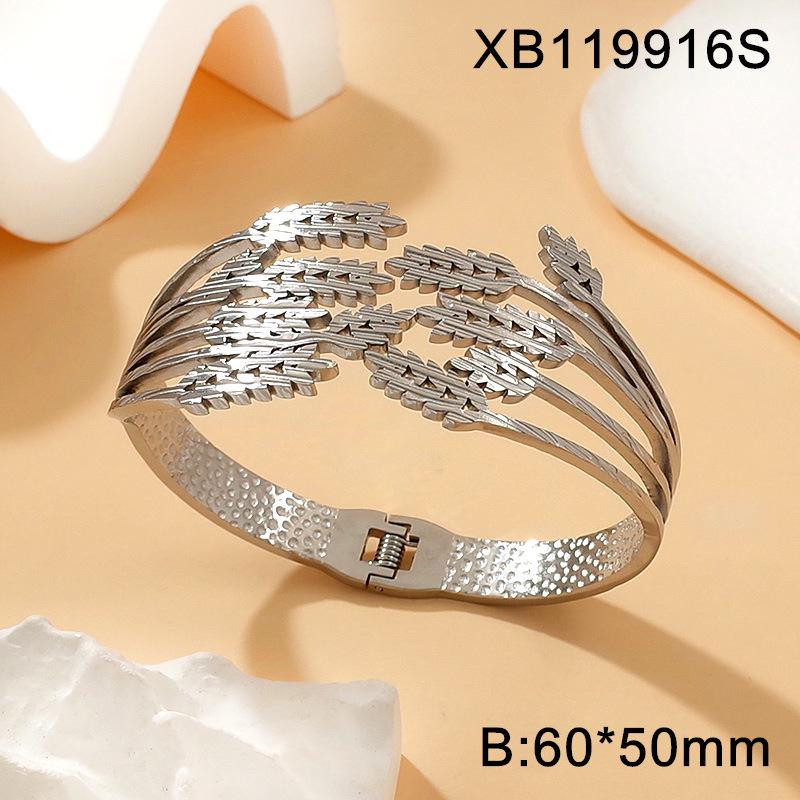 Gold-Plated Wheat Ear Open Cuff Bracelet for Women - Elegant and Versatile Titanium Steel Jewelry