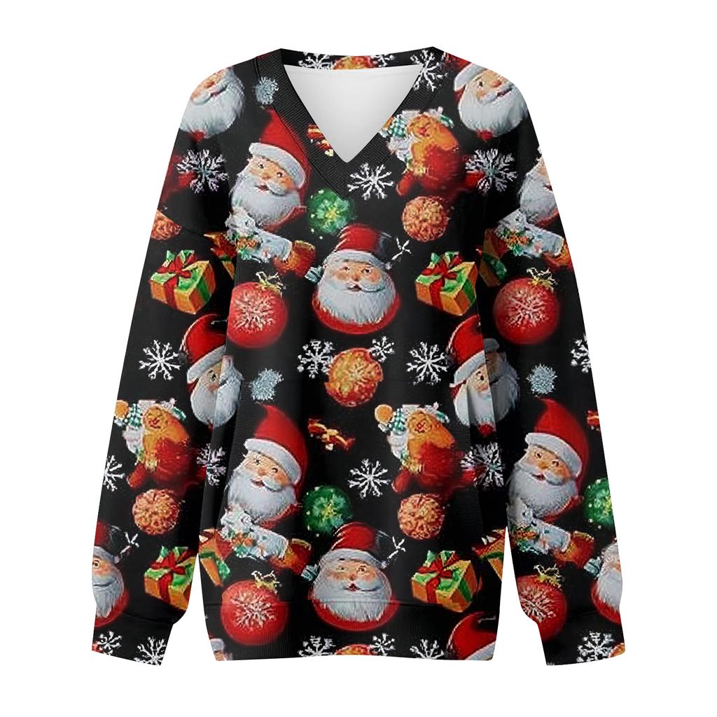 Damtopp med långärmad jultryck och avslappnad design