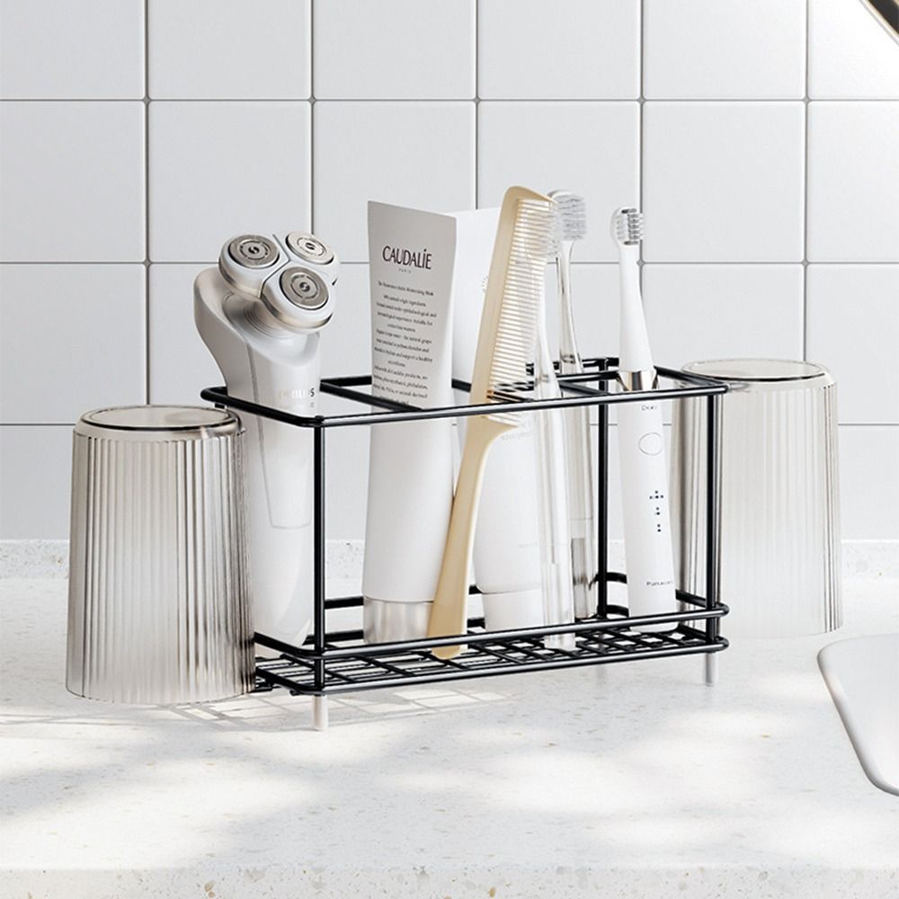 Non-Slip Toothbrush Holder Carbon Steel Electric Toothbrush Stand Toothpaste Shelf Bathroom
