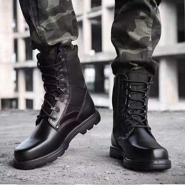 Men's Shock Absorption Outdoor Combat Boots - Breathable Hiking & Security Footwear with Wool Lining.
