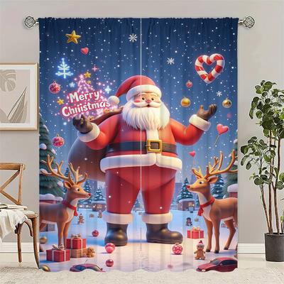 Premium Set Of 2 Christmas Santa Claus Tree Pattern Printed Curtains Decorations Home Room Curtain Polyester