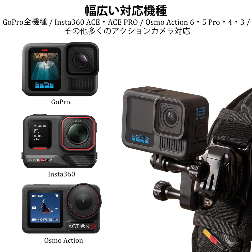 HSU GoPro Vertical Angle Adjustment in Compatible with Action Cameras Mount, 360° Rotatable, Aluminum, 10° 10° Increments, GoPro/Insta360/DJI