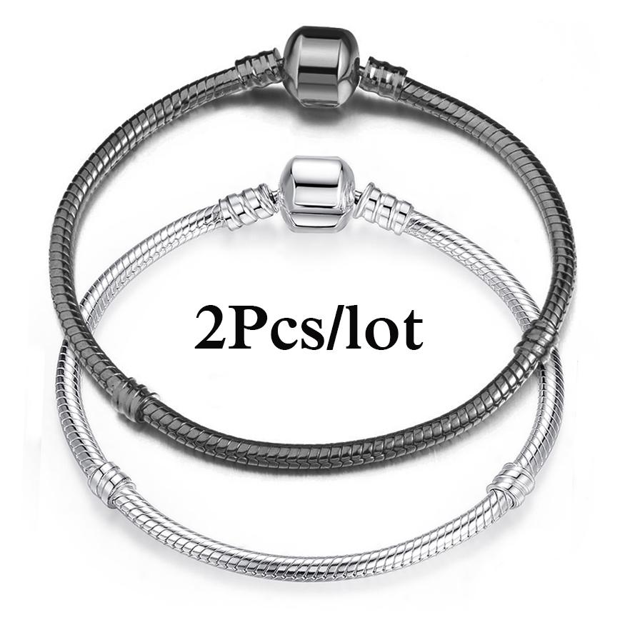 2 Stück/Los Sonderangebot 3mm Silberfarbene Schlangenkette Charm-Armband Für Damen Herren Passend für DIY-Armbänder Schmuck Geschenk
