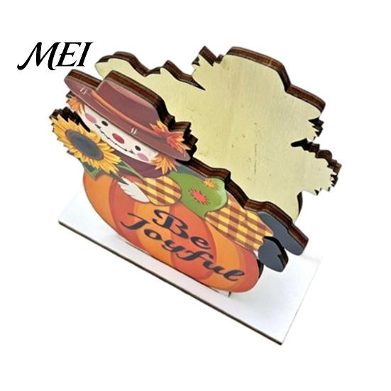 Cute Turkey Pattern Table Ornament Thanksgiving Solid Wood Napkin Holder, Fall Harvest Gnome Scarecrow Tissue Wooden Paper Towel Holder Dispenser,