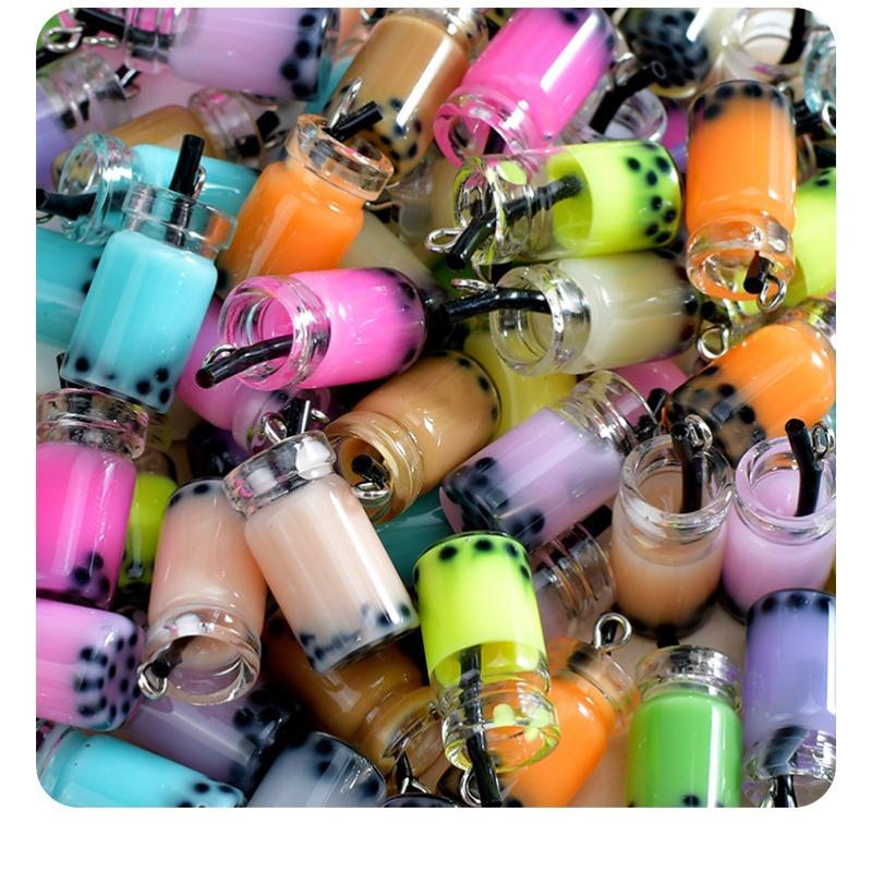 Handwerk Mini Boba Milchtee Flaschenanhänger 3D Glas Schlüsselanhänger Handyhülle DIY Kawaii Accessoires