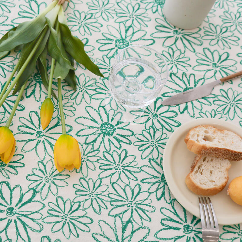 Sketch Cotton Tablecloth Side Tablecloth L (140cmx140cm) Green Drawing