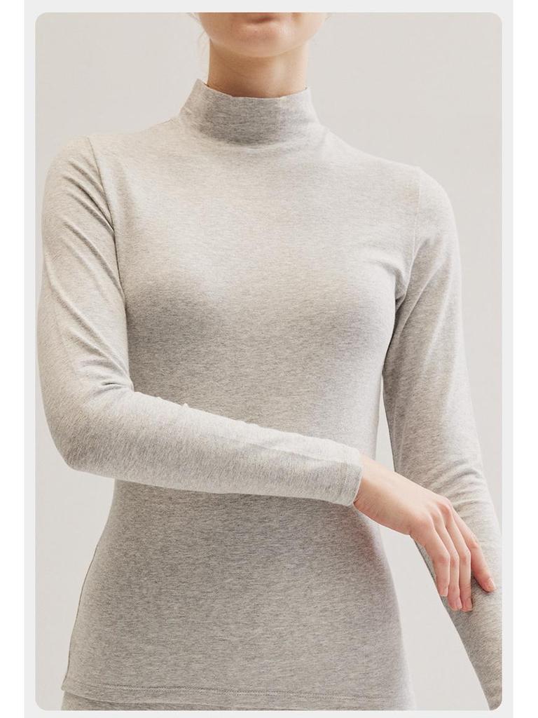 Women's Slim Fit Pure Cotton Mid-Neck Sweater - Solid Color, Autumn/Winter Warm Innerwear