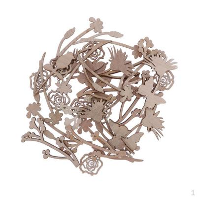 30pcs Wood Flower Applique DIY Craft Embellishments Rustic Home Adornments