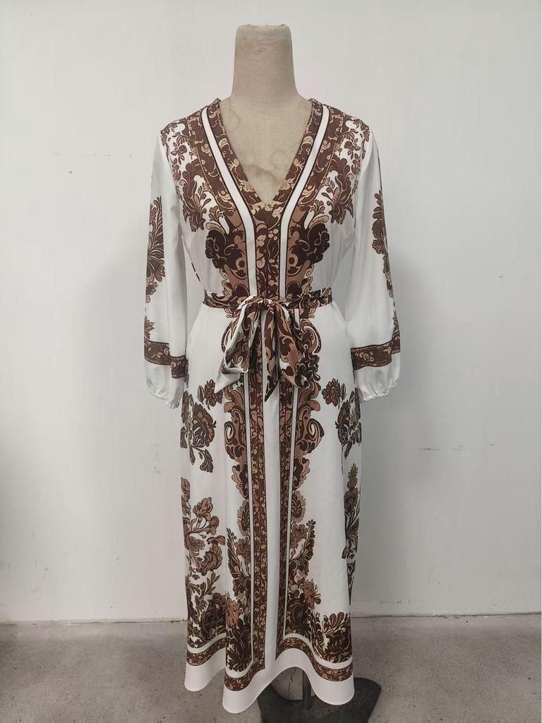 Elegant V-Neck Lantern Sleeve Women's Dress - 2026 European & American Style