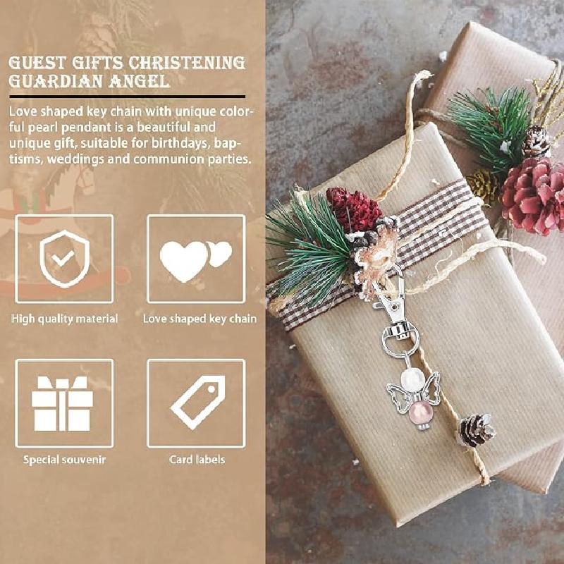 24Set Angel Favors Pearl Keychains Angel Keychain Party Favors for Guests Angel Wing Thank You Tags Tree Baby Shower Wedding