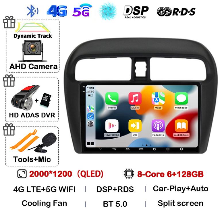 Android 14 Carplay Auto WIFI+4G For Mitsubishi Mirage Attrage 2012 - 2018 Car Radio Multimidia Video Player GPS Stereo Head Unit