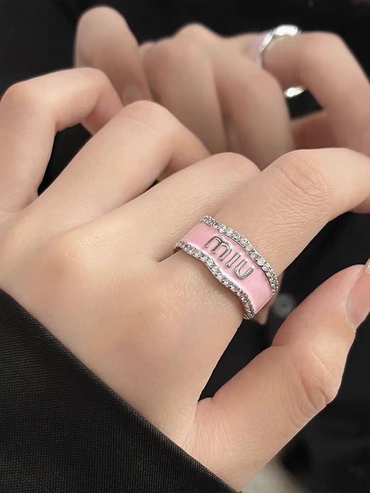Women's Luxury Enamel Drip Oil Letter Ring with Diamonds