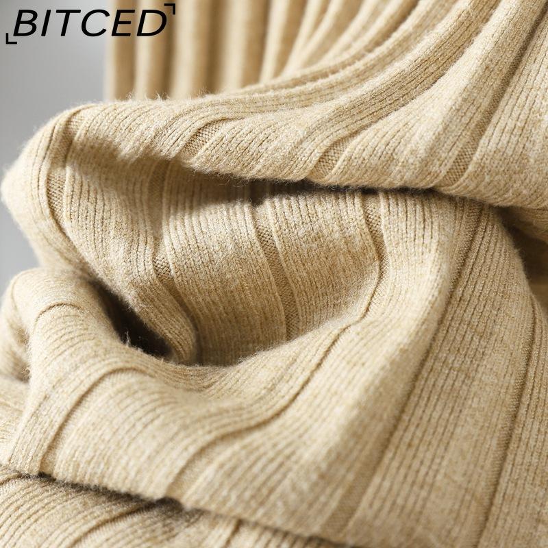 BITCED Women's Autumn Winter Plain Knitted Turtleneck Long Sleeve High Waist Sweater Dress