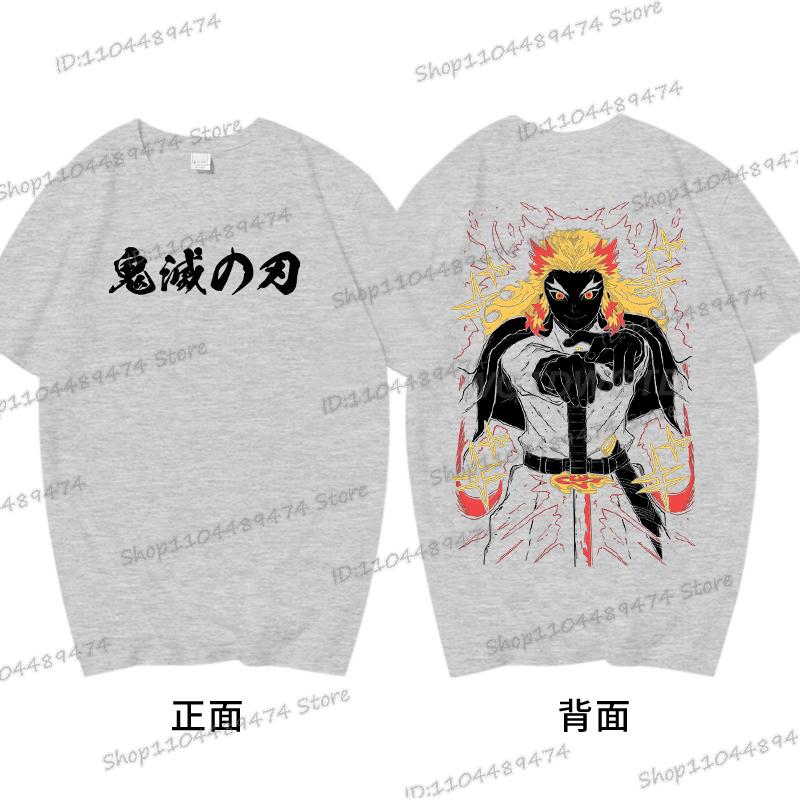 Anime Demon Slayer Rengoku Kyoujurou T Shirt Men Women Vintage Cool Casual High Quality Cotton T-shirt Harajuku Comic Tops