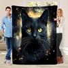 Cartoon black cat-themed pattern Flannel printed blanket suitable for all seasons suitable for living room office sofa travel