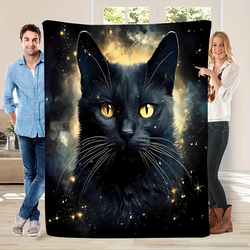 Cartoon black cat-themed pattern Flannel printed blanket suitable for all seasons suitable for living room office sofa travel