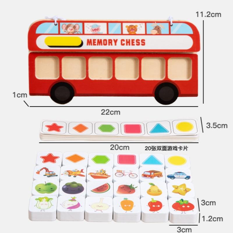 Wooden Bus Memory Chess Montessori Matching Board Game Color Cognition Fruit Shape Blocks Puzzles Educational Toys for Children