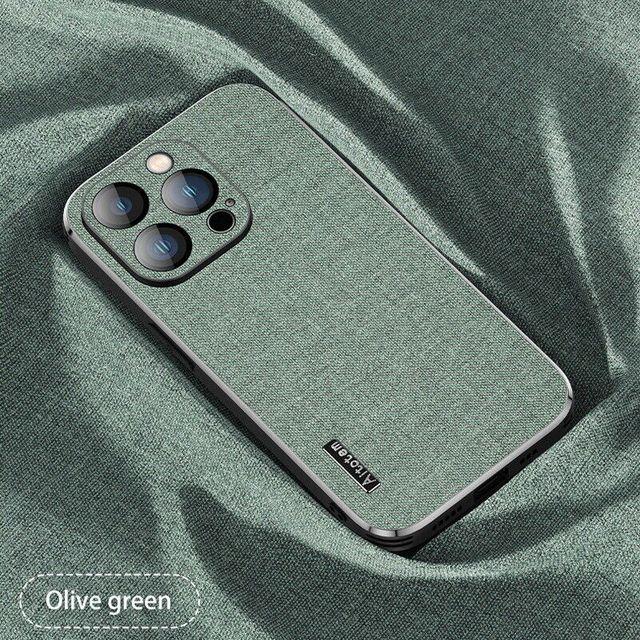 

Роскошный тканевый чехол для телефона для iPhone 14 13 12 Pro Max 14 Plus, противоударный силиконовый мягкий бампер, тонкий жесткий чехол для задней панели из ПК, чехол For iPhone 14 Pro зелёный