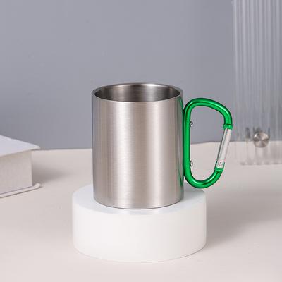304 Stainless Steel Double Wall Insulated Mug with Carabiner Handle Durable Outdoor Camping Cup Lightweight Portable Travel Drinkware