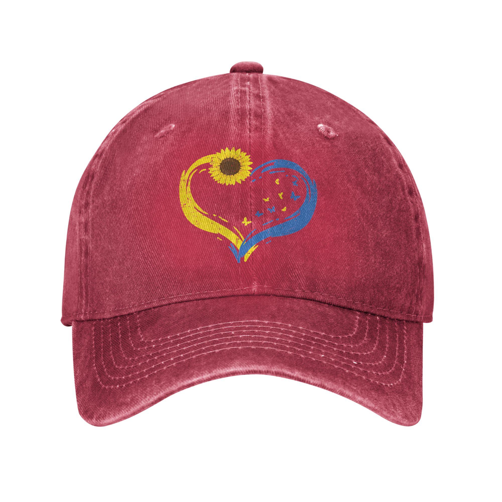 Ukraine Heart Sunflower Butterfly Ukrainian Baseball Cap Distressed Denim Washed Snapback Cap for Unisex Women Adjustable Caps Hat One Size