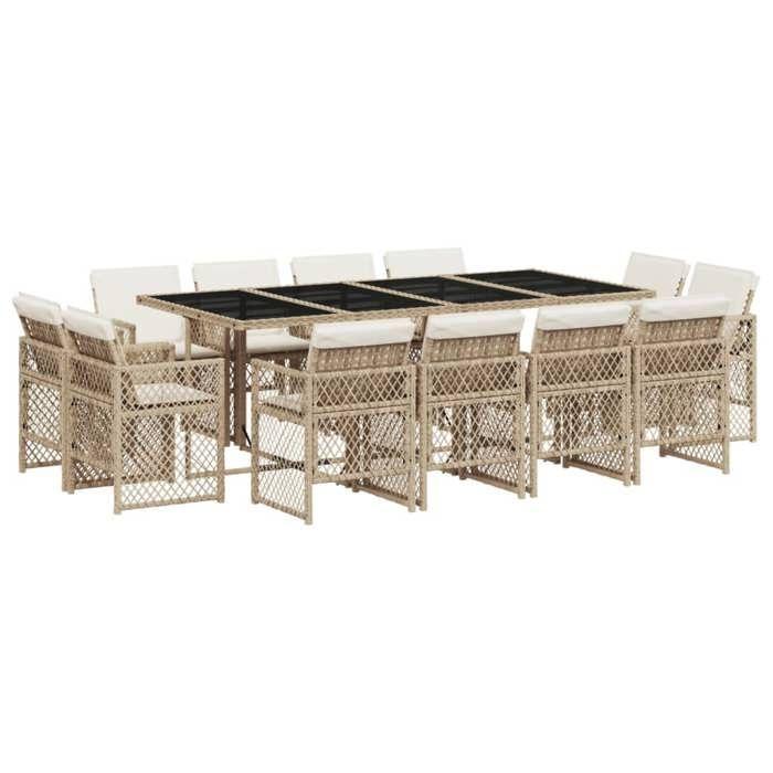 VidaXL Ensemble à manger de jardin et coussins 13 pcs beige, ensemble de salle à manger d'extérieur 3210862