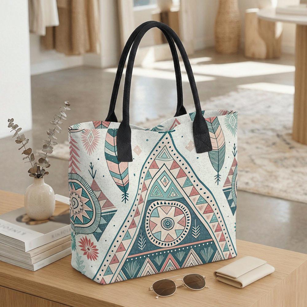  Bohemian Geometric Pattern Large Capacity Tote Casual Shoulder Bag for Daily Use