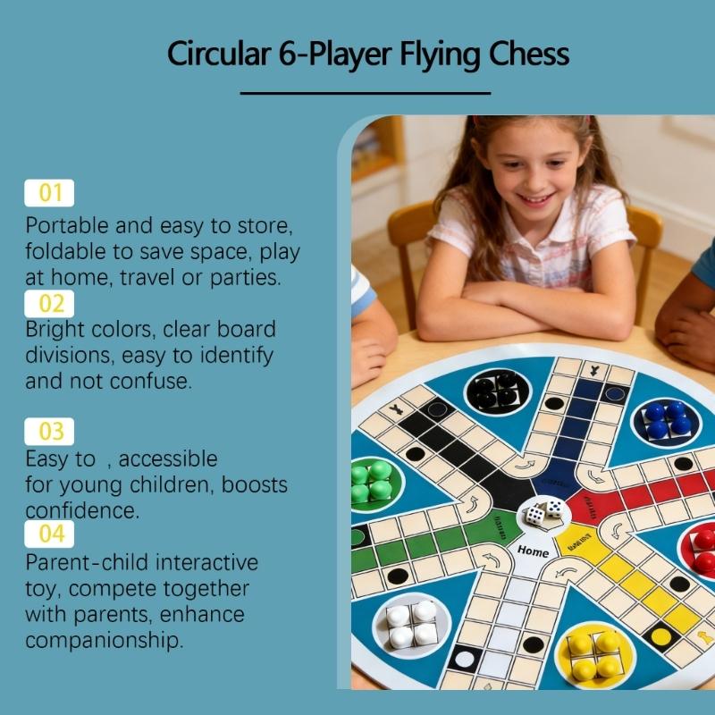 Folding Round 6 Player Flying Chesses Game Set With Colorful Pieces Strategy Toy for Family And Friend Gatherings