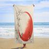 Japanese Style Ink Painting Plant Leaves and Sun Beach Towel Traditional Japanese Ink Painting Personalized Beach Towels Sand
