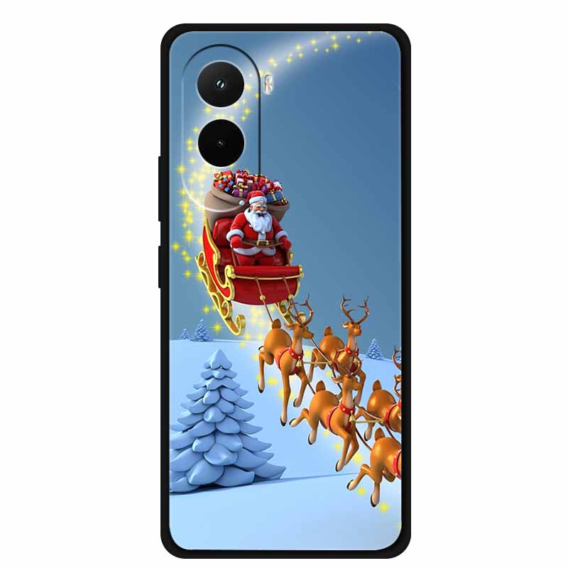 Christmas Phone Case For Poco M7 4G Case Christmas Tree Black Silicone Bumper For Xiaomi Poco M7 4G Cover PocoM7 Cartoon Coque