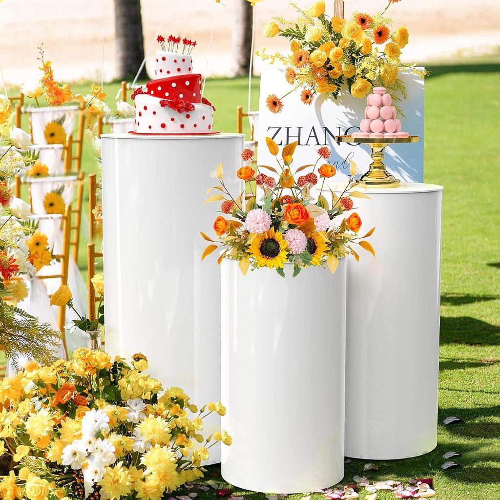 3x Cylinder Plinth Pillars Cake Stand, Festival Cylinder Dessert Pedestals Rack , for Birthday Graduation Engagement Anniversary