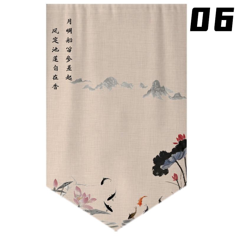 Chinese Style Lotus Printed Short Curtain Kitchen Partition Restaurant Half-Curtain Home Doorway Bedroom Decor Window Drape