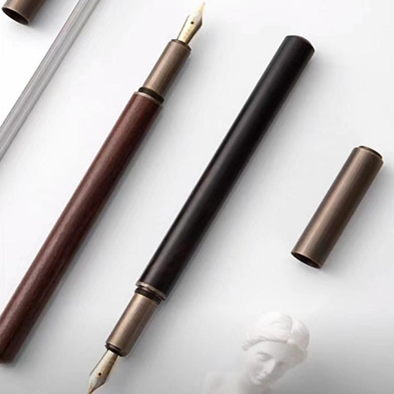 Luxury Retro Wood Bronze Fountain Pen Office Business Writing Art Calligraphy Ink Pens 0.5Mm School Student Stationery Gifts