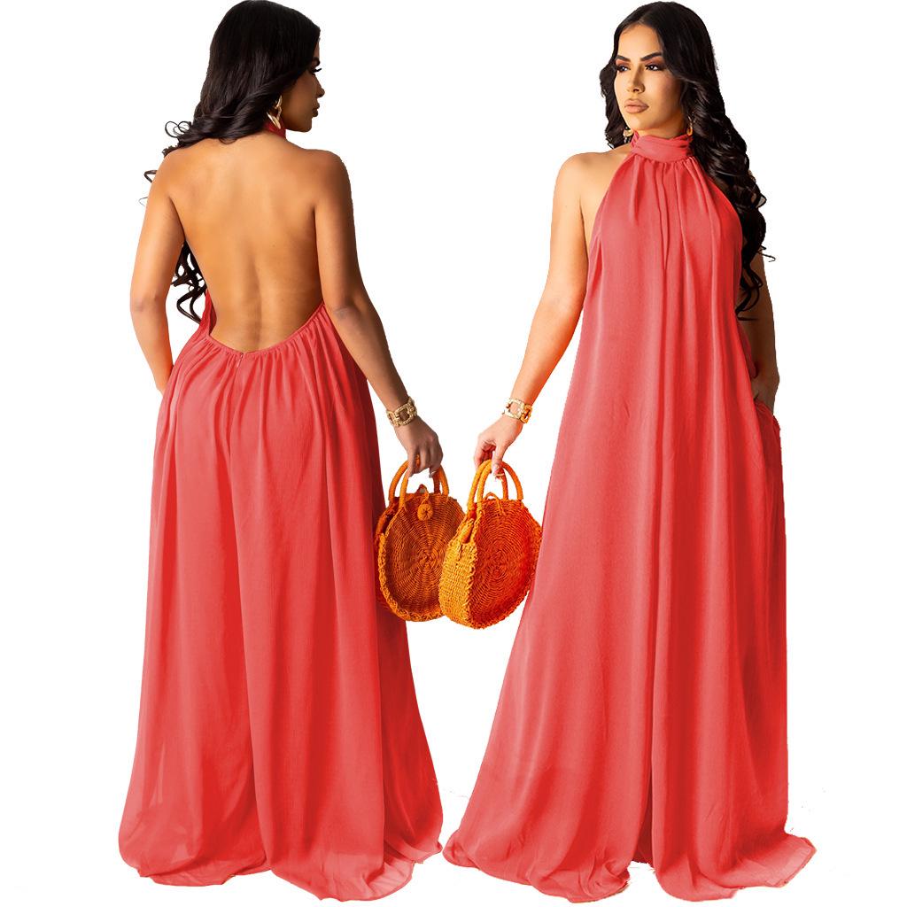 New Summer European-American Sexy Solid Chiffon Dress