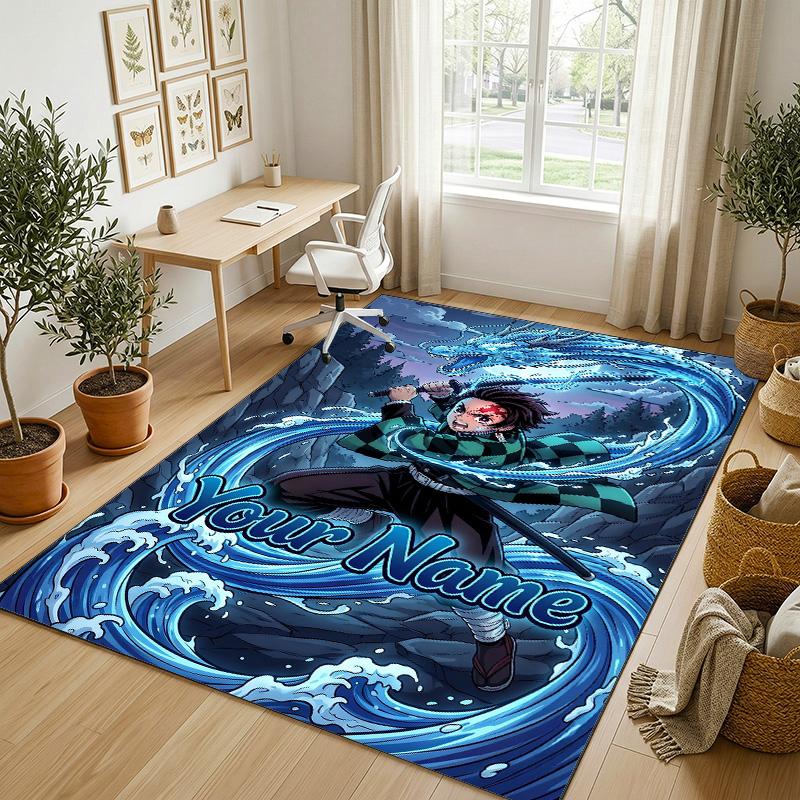 Personalized Crystal Velvet Carpet,Demon Slayer Custom Printed Name, Plush Area Rug For Home Indoor Decor