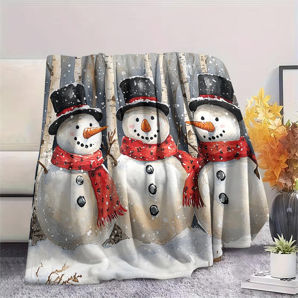 Snowmen Print Flannel Blanket, High Quality Comfortable for All Seasons, Home Decor, Warmth and Comfort, Perfect for Christmas Gifts