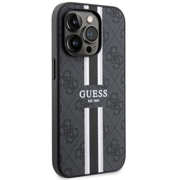 Étui pour iPhone 14 Pro Max Guess 4G Rayures Imprimées MagSafe Noir